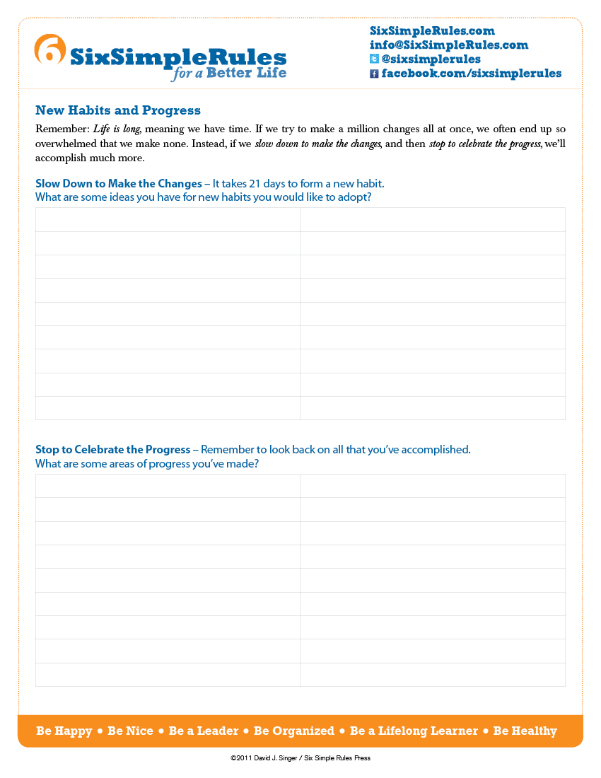Worksheets for Free Download | Six Simple Rules for a Better Life